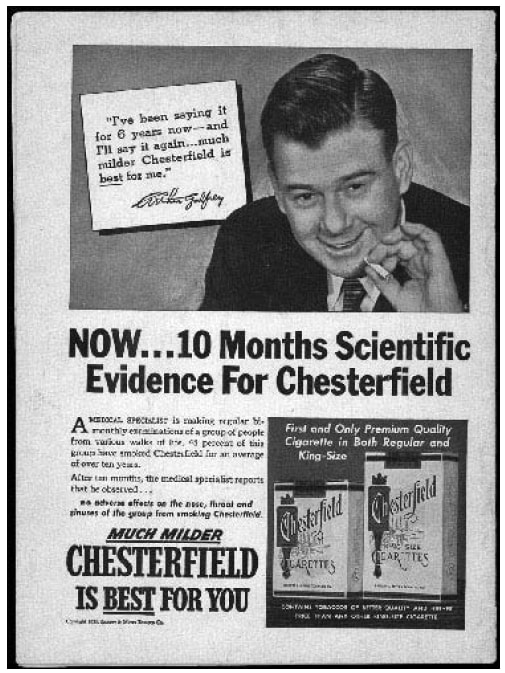 The figure is a replication of an advertisement for Chesterfield cigarettes on the back of a Metropolitan Opera Program in 1953